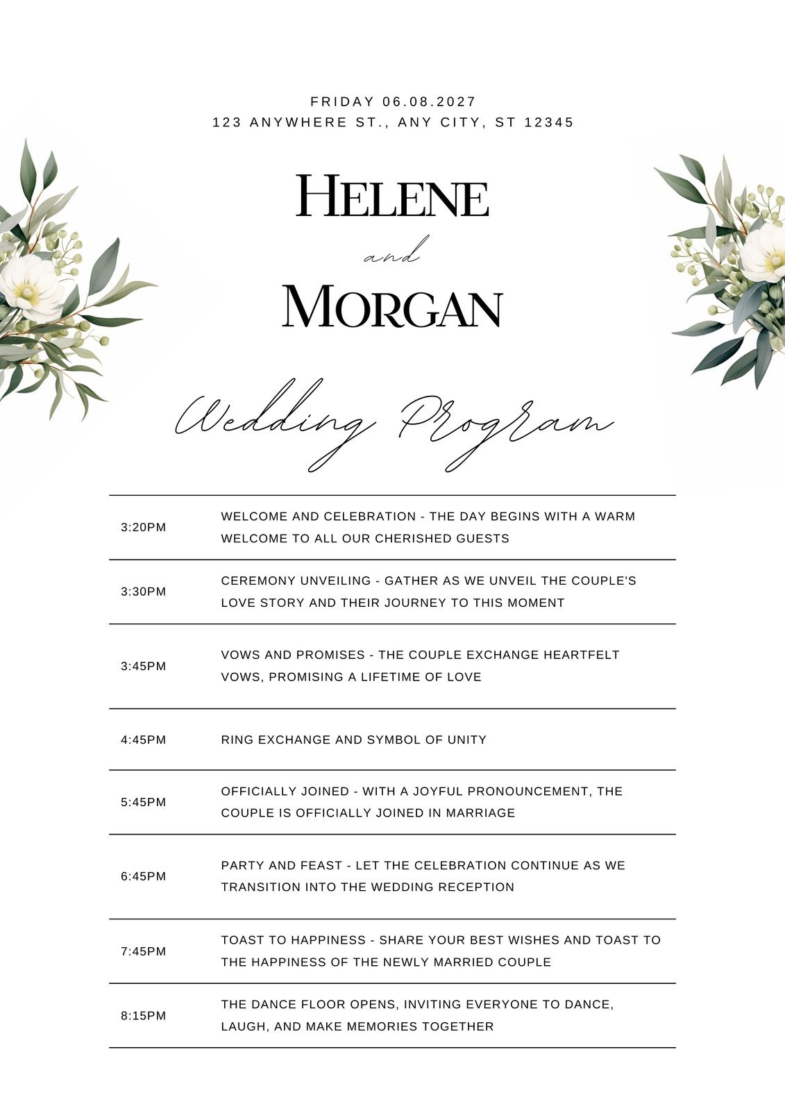 Simple Catholic Wedding Program Template